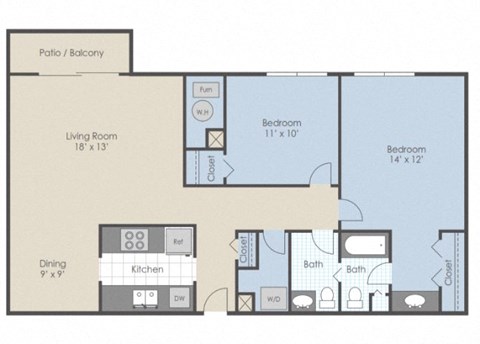 2 Bedroom 1.5 Bath Floor Plan at The Element @ St Andrews, Mishawaka